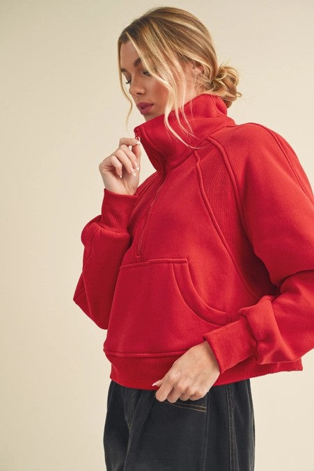 Cherry Red Half Zip Sweater