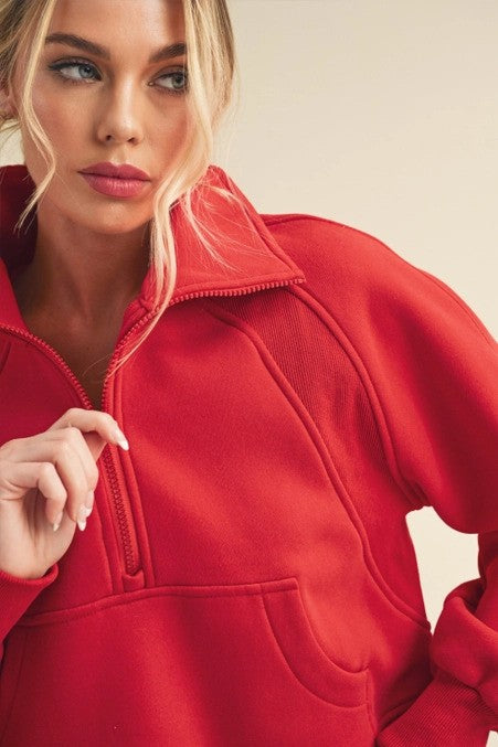 Cherry Red Half Zip Sweater