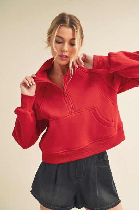 Cherry Red Half Zip Sweater